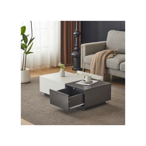 Modern rektangulär soffbord i off-white 100x50x30 cm - med 2 utdragbara lådor, max. 45 kg.