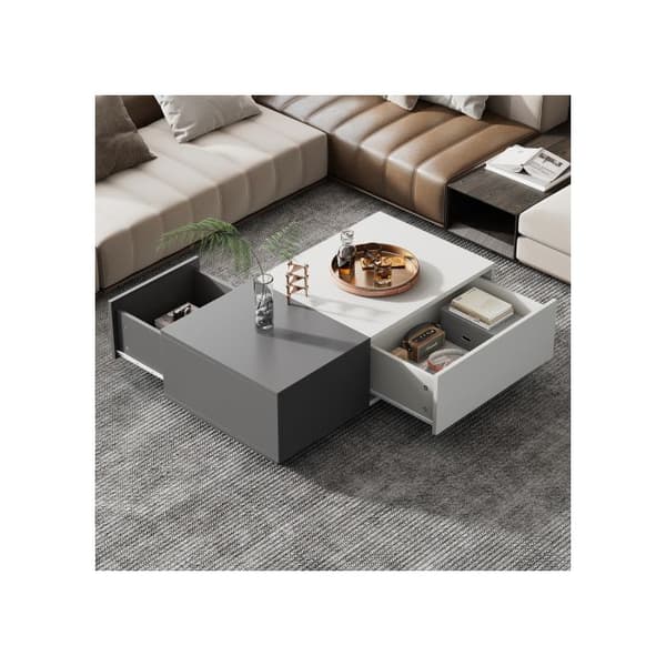 Modern rektangulär soffbord i off-white 100x50x30 cm - med 2 utdragbara lådor, max. 45 kg.