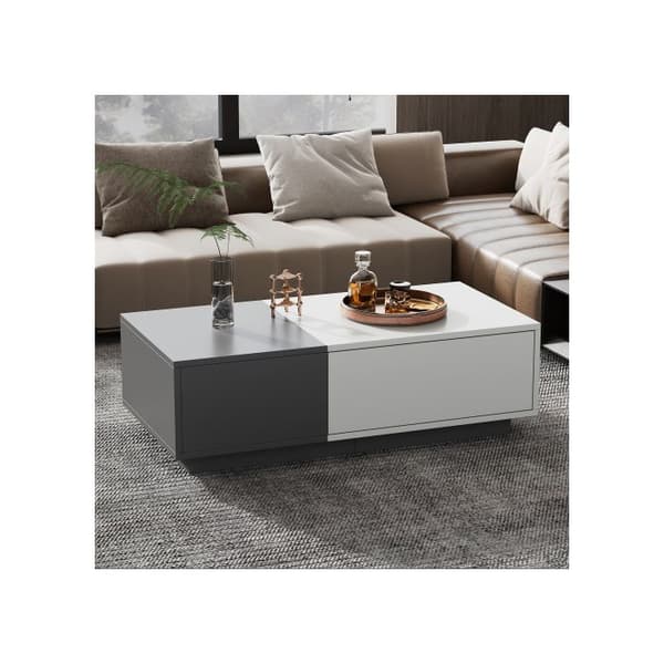 Modern rektangulär soffbord i off-white 100x50x30 cm - med 2 utdragbara lådor, max. 45 kg.