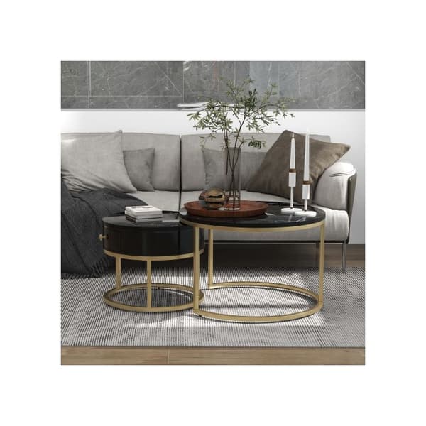 Modern lågsoffa Nesting Glänsande marmor mönster Set med 2 runda soffbord Rund sidobord Nesting