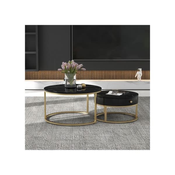 Modern lågsoffa Nesting Glänsande marmor mönster Set med 2 runda soffbord Rund sidobord Nesting