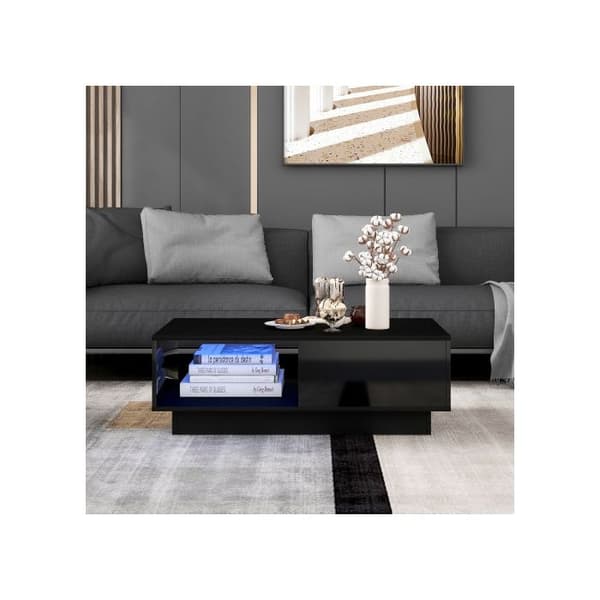 Soffbord, rektangulärt vitt soffbord med LED-belysning, 15 färger, heminredning (95 x 55 x 32 cm)