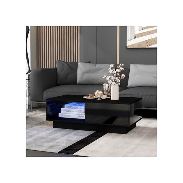 Soffbord, rektangulärt vitt soffbord med LED-belysning, 15 färger, heminredning (95 x 55 x 32 cm)