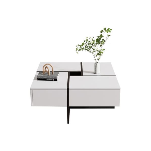 70*70*35cm modern svart och vit kvadratisk soffbord med centralt förvaringsutrymme på 10*10cm