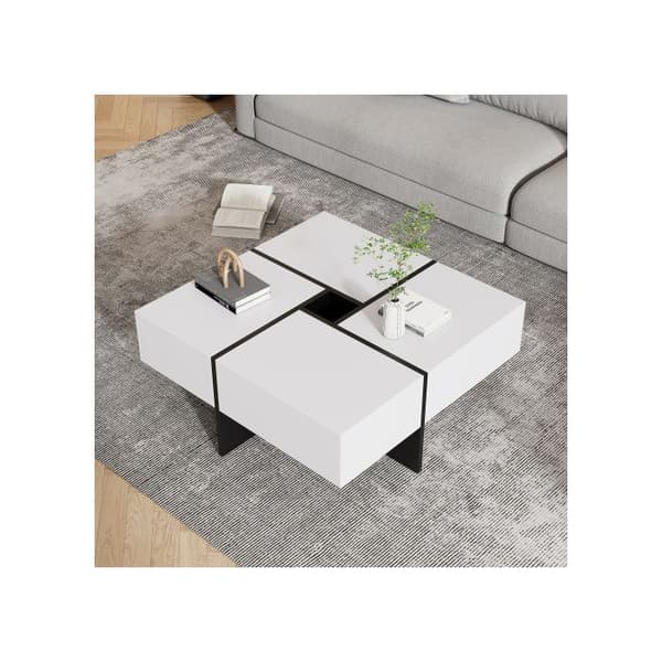 70*70*35cm modern svart och vit kvadratisk soffbord med centralt förvaringsutrymme på 10*10cm