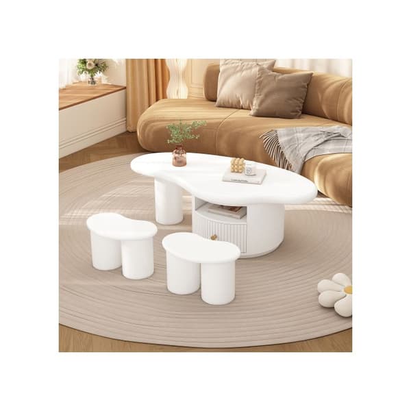 Oregelbunden soffbord i molnform med 2 pallar, längd 110 cm, bredd 60 cm, höjd 37,5 cm