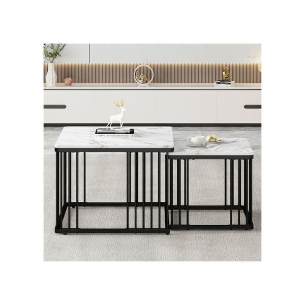 Set med 2 eleganta soffbord, kvadratiska 60*60*45 cm och 45*45*40 cm, blank marmorutseende.