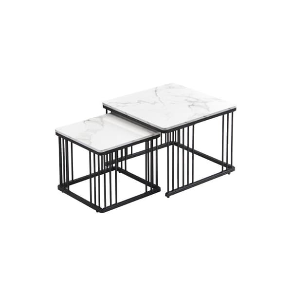 Set med 2 eleganta soffbord, kvadratiska 60*60*45 cm och 45*45*40 cm, blank marmorutseende.