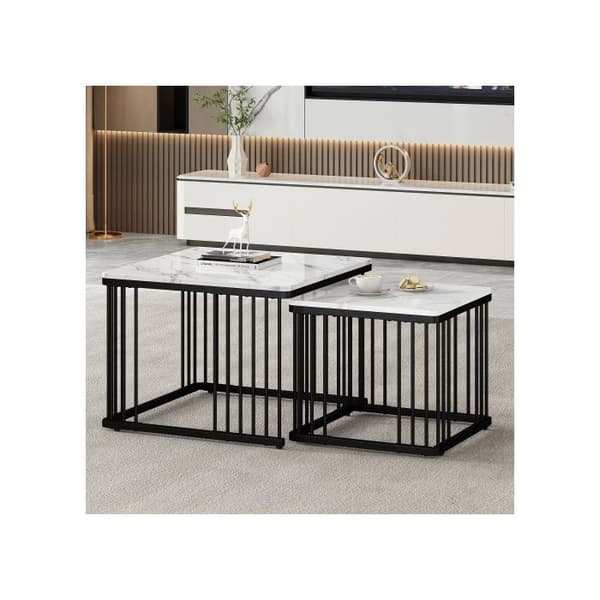Set med 2 eleganta soffbord, kvadratiska 60*60*45 cm och 45*45*40 cm, blank marmorutseende.