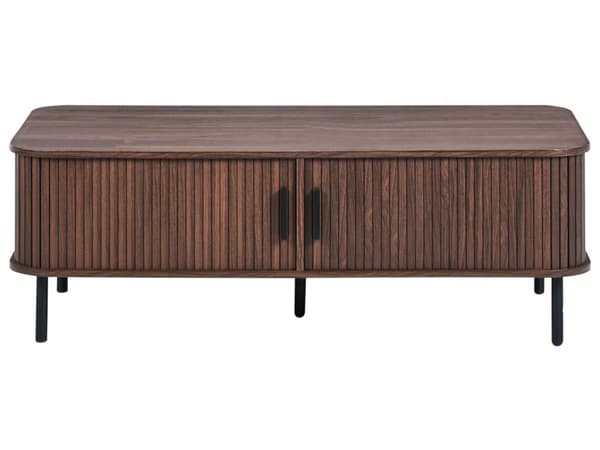 Sofabord Mørkebrunt Svart Ben MDF Metall 120 x 60 cm Retro Skyveskap Oppbevaring Stue