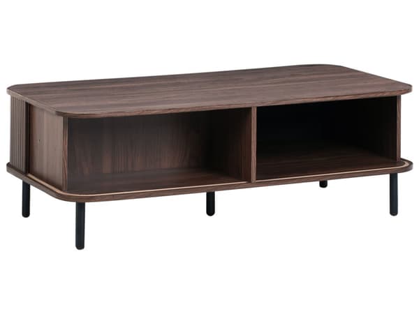 Sofabord Mørkebrunt Svart Ben MDF Metall 120 x 60 cm Retro Skyveskap Oppbevaring Stue