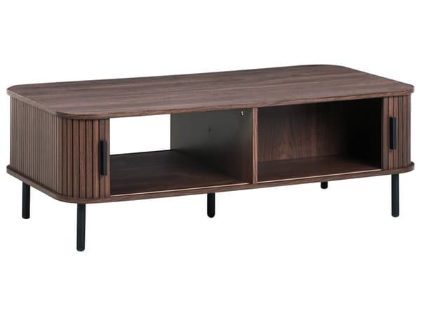 Sofabord Mørkebrunt Svart Ben MDF Metall 120 x 60 cm Retro Skyveskap Oppbevaring Stue