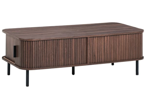 Sofabord Mørkebrunt Svart Ben MDF Metall 120 x 60 cm Retro Skyveskap Oppbevaring Stue