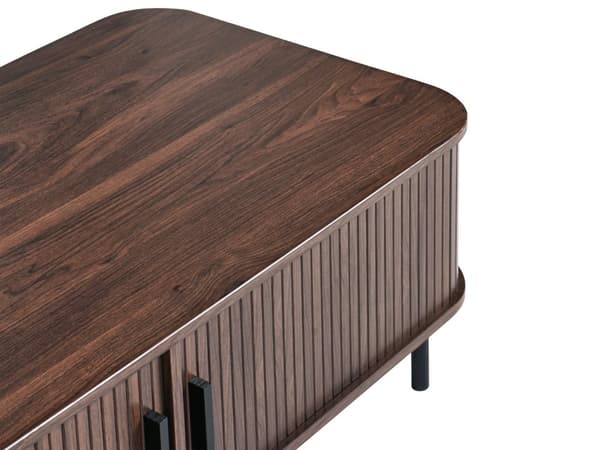 Sofabord Mørkebrunt Svart Ben MDF Metall 120 x 60 cm Retro Skyveskap Oppbevaring Stue