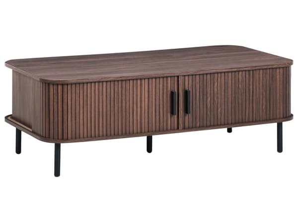 Sofabord Mørkebrunt Svart Ben MDF Metall 120 x 60 cm Retro Skyveskap Oppbevaring Stue