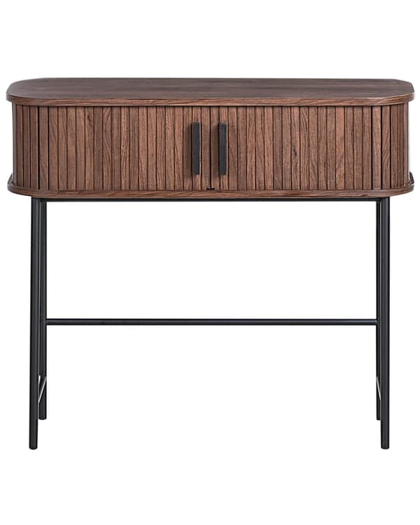 Konsollbord Mørkebrunt Svart Ben MDF Metall 80 x 30 cm Retro Skyveskap Stue