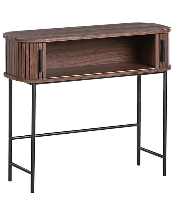 Konsollbord Mørkebrunt Svart Ben MDF Metall 80 x 30 cm Retro Skyveskap Stue