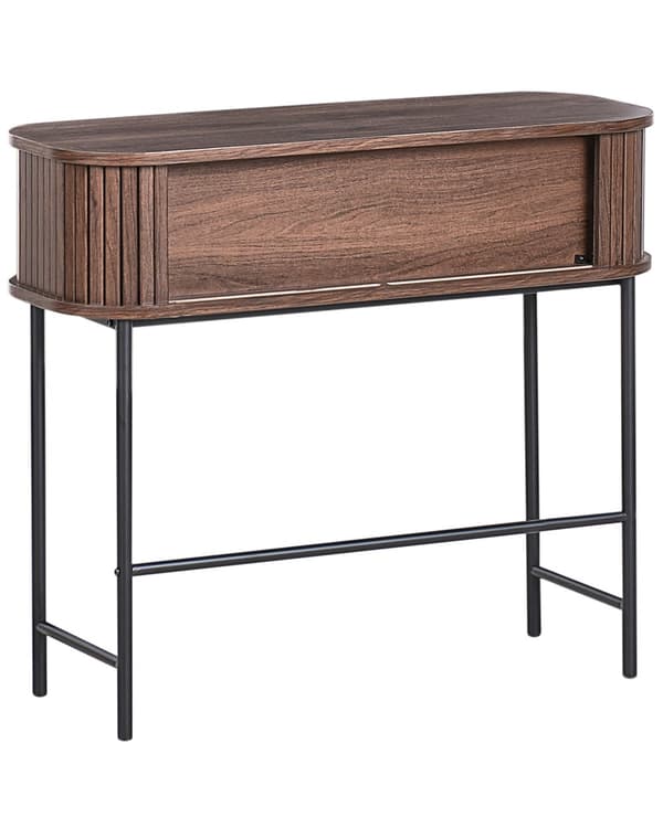Konsollbord Mørkebrunt Svart Ben MDF Metall 80 x 30 cm Retro Skyveskap Stue