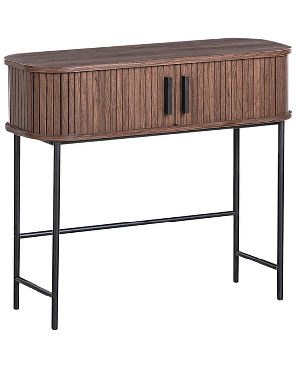 Konsollbord Mørkebrunt Svart Ben MDF Metall 80 x 30 cm Retro Skyveskap Stue