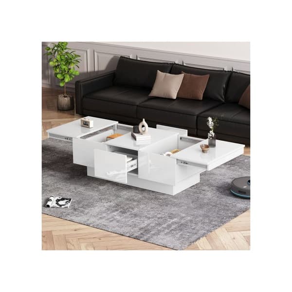 Modern glansbord 100x55x35 cm - vit, med en låda, 2 dolda fack, 2 lådor