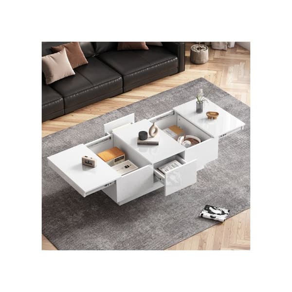 Modern glansbord 100x55x35 cm - vit, med en låda, 2 dolda fack, 2 lådor