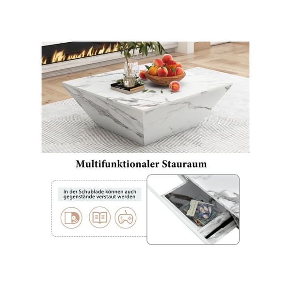 Modern trumptabel, trapezformad soffbord i vit marmor, soff-bord 70*70*37cm