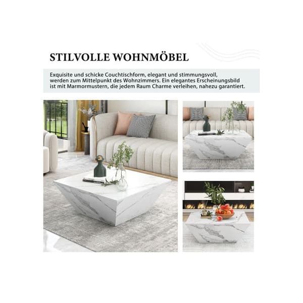 Modern trumptabel, trapezformad soffbord i vit marmor, soff-bord 70*70*37cm