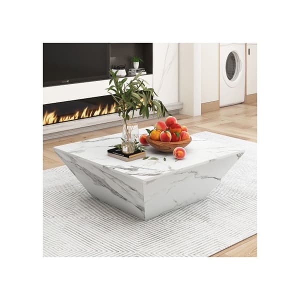 Modern trumptabel, trapezformad soffbord i vit marmor, soff-bord 70*70*37cm