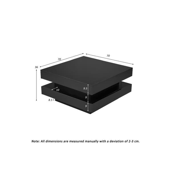 Svart fyrkantig soffbord - modern teknologisk stil med LED-belysning i 16 färger, 70x70x36 cm, max. belastning 45 kg