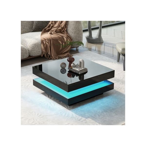 Svart fyrkantig soffbord - modern teknologisk stil med LED-belysning i 16 färger, 70x70x36 cm, max. belastning 45 kg