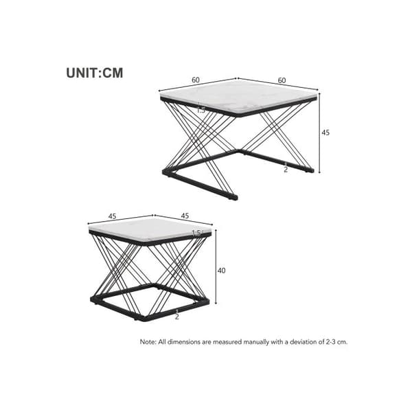 Set av 2 eleganta soffbord, kvadratiska 60*60*45 cm och 45*45*40 cm
