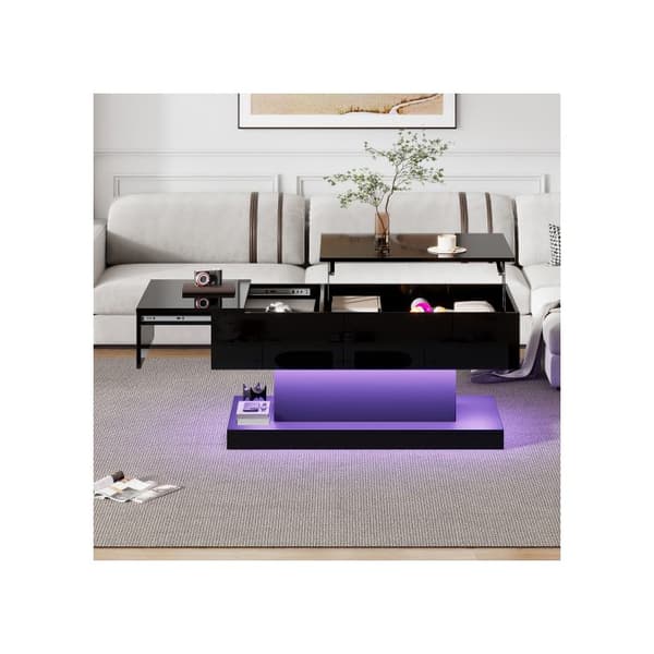 LED-bord med hög glans 100x50x45 cm, med LED-belysning - Halvlyftbart bordskiva