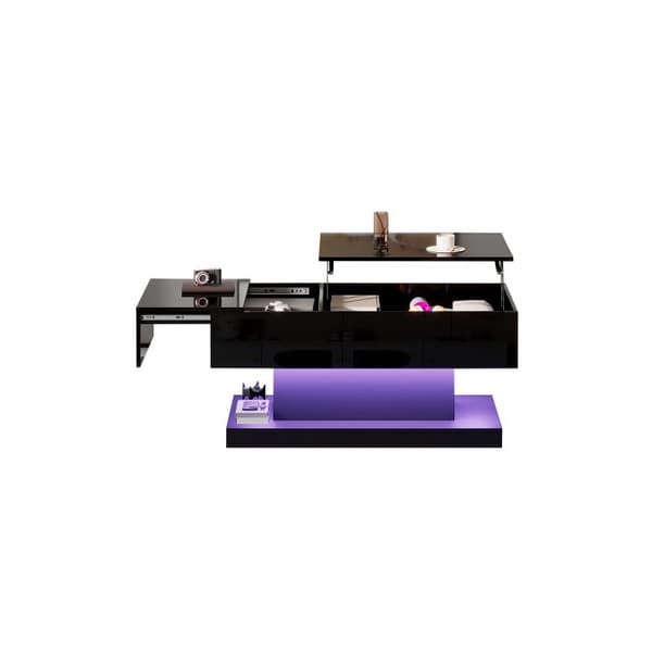 LED-bord med hög glans 100x50x45 cm, med LED-belysning - Halvlyftbart bordskiva