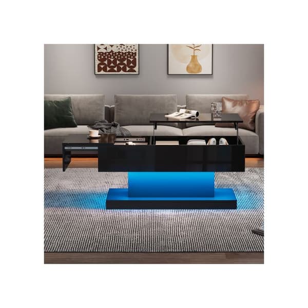 LED-bord med hög glans 100x50x45 cm, med LED-belysning - Halvlyftbart bordskiva
