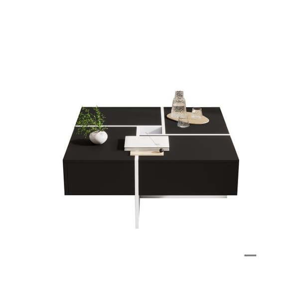Modern svart och vit fyrkantig soffbord, 70*70*35 cm, med en central platta på 10*10 cm