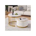 Miniatyrbild 3 av 6: Elegant set of 2 white nesting coffee tables, 60*60*45.5 cm and 50*50*32 cm, round table, 2 drawers.
