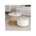 Miniatyrbild 4 av 6: Elegant set of 2 white nesting coffee tables, 60*60*45.5 cm and 50*50*32 cm, round table, 2 drawers.