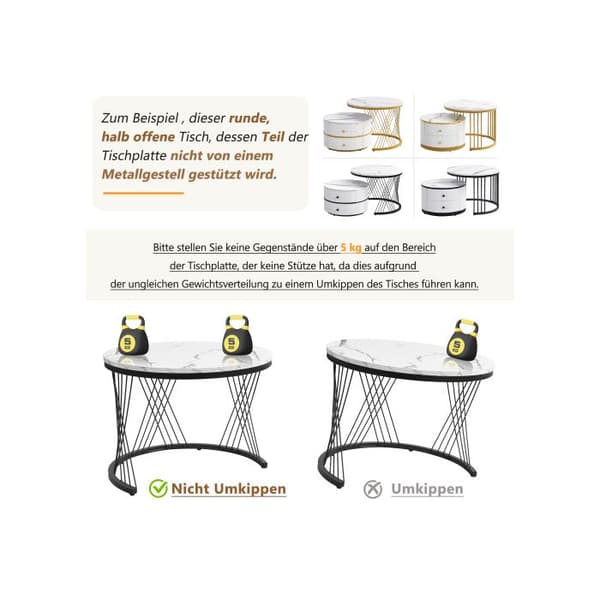 Elegant set of 2 white nesting coffee tables, 60*60*45.5 cm and 50*50*32 cm, round table, 2 drawers.