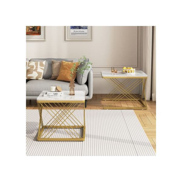 Set med 2 eleganta soffbord, kvadratiska 60*60*45 cm och 45*45*40 cm, blank marmorutseende.