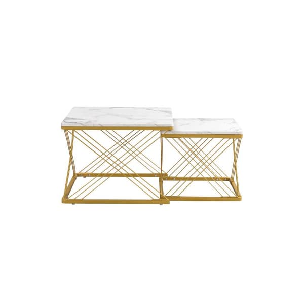 Set med 2 eleganta soffbord, kvadratiska 60*60*45 cm och 45*45*40 cm, blank marmorutseende.