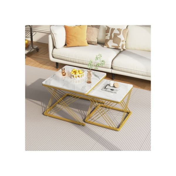 Set med 2 eleganta soffbord, kvadratiska 60*60*45 cm och 45*45*40 cm, blank marmorutseende.