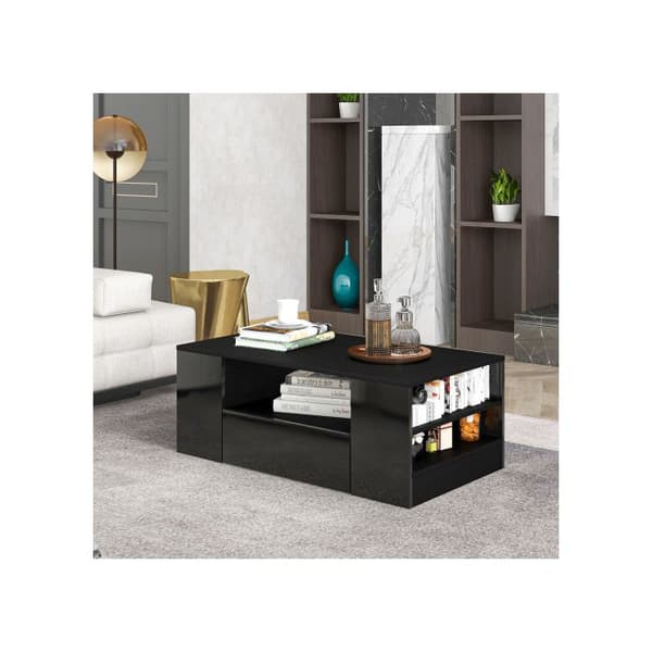 Modern högblanks soffbord Möbler för vardagsrum 2 lådor och 2 hyllor Soffbord 95 x 53 x 37cm