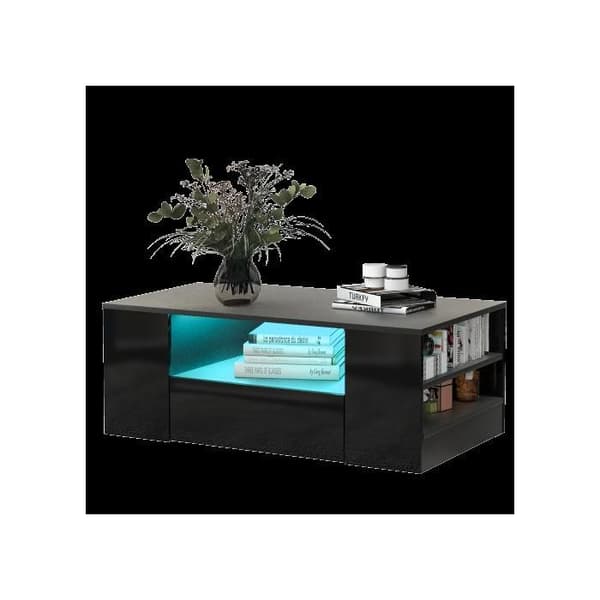 Modern högblanks soffbord Möbler för vardagsrum 2 lådor och 2 hyllor Soffbord 95 x 53 x 37cm