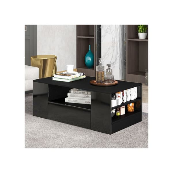 Modern högblanks soffbord Möbler för vardagsrum 2 lådor och 2 hyllor Soffbord 95 x 53 x 37cm