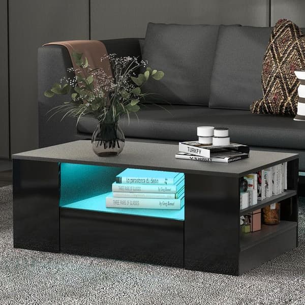Modern högblanks soffbord Möbler för vardagsrum 2 lådor och 2 hyllor Soffbord 95 x 53 x 37cm