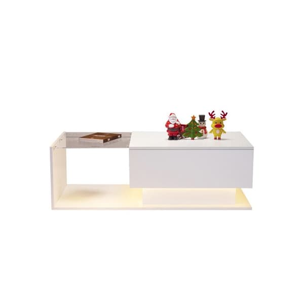 Soffbord 100x50x32 cm vit glänsande - med glasplatta och lådor, repfritt, med 1 låda, med LED-belysning