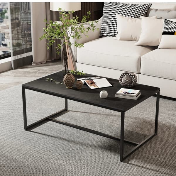 Kaffebord, sinterstenmaterial, svart metallram, Svart