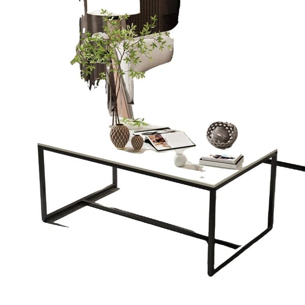 Kaffebord, sintersten materiale, sort metalramme, HVID