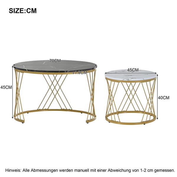 Modern soffgrupp, soffbordsset, marmorfaner, sidobord med soffa, runt bord, set om 2, guldram