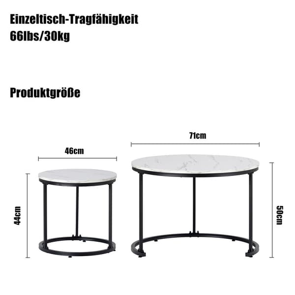Vitt runt soffbord, 2 delar set, soffbord, vardagsrum, runt kapslat sidobord, 2 runda sidobord
